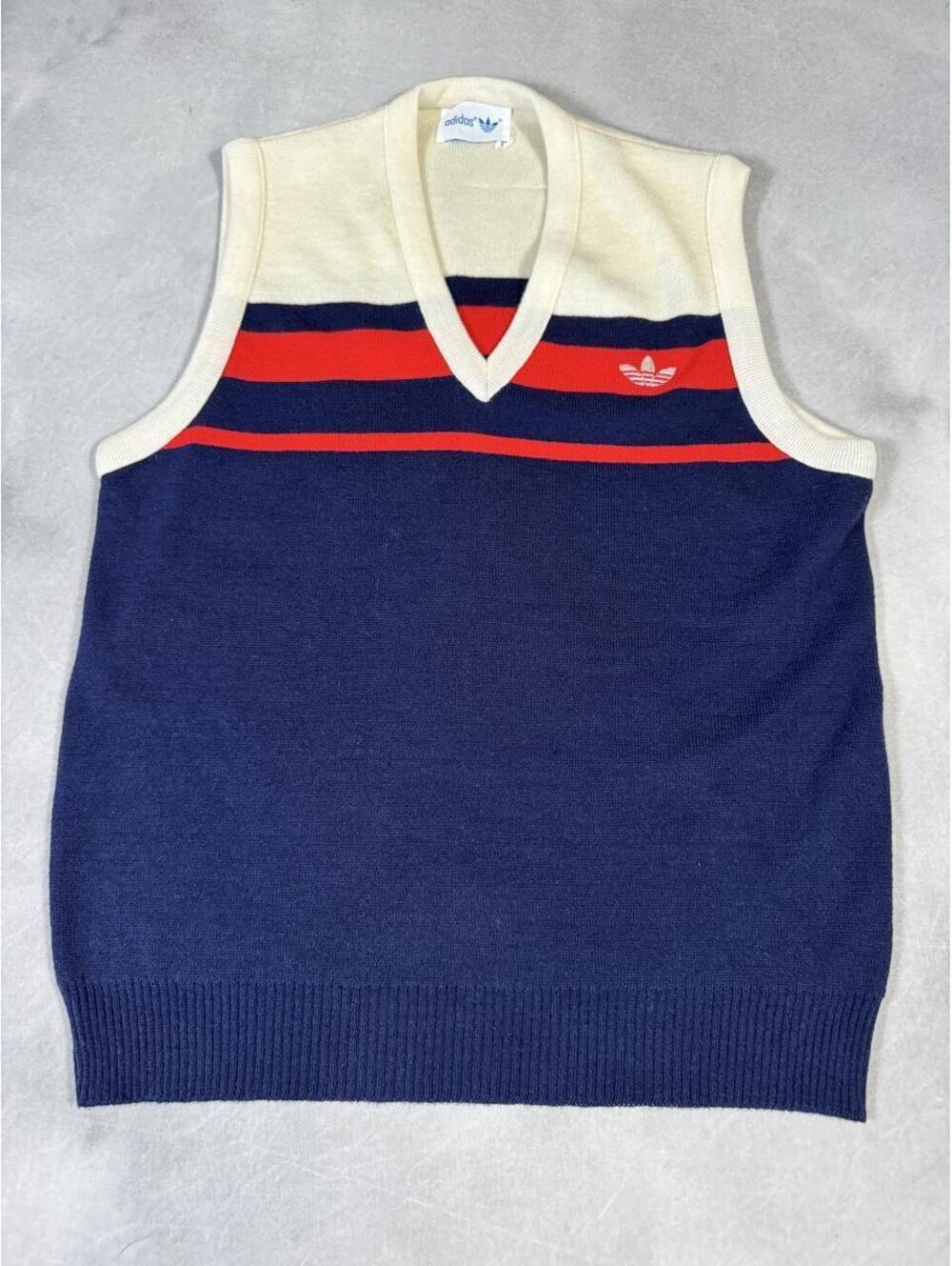 Stunning Vintage 1980s Adidas Trefoil Sweater Vest Made  USA Union Wool Blend M